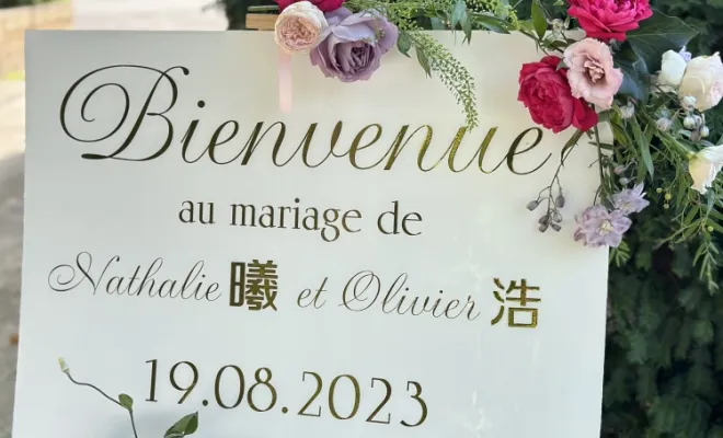 tableau de bienvenue blanc et or 